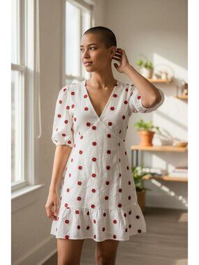 RHODE Mariana White Red Mini Floral Cotton Dress Size 8